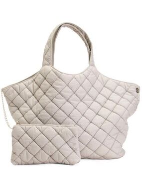 URBAN EXPRESSIONS Quilted Grey Tote Bag with Matching Pouch